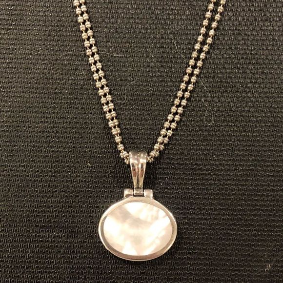 Vintage Sterling Silver and Mother of Pearl Double Strand Necklace - Picture 7 of 9